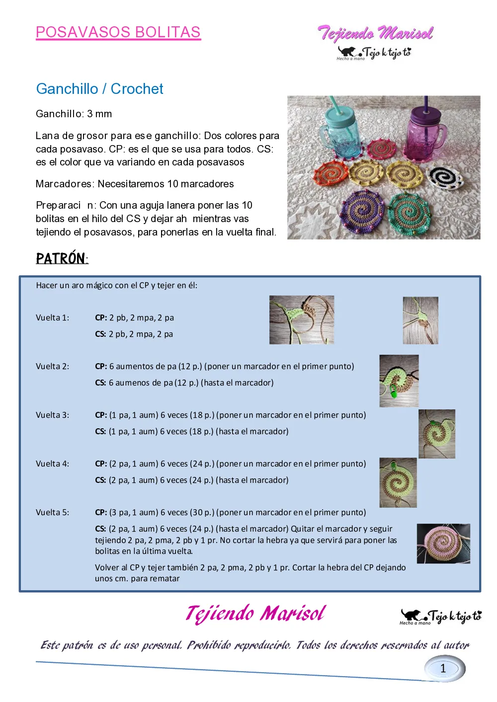 patrón gratis posavasos bolitas