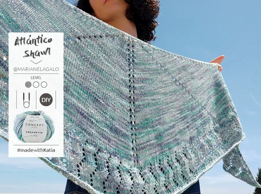 Patrón gratis chal Atlántico dos agujas