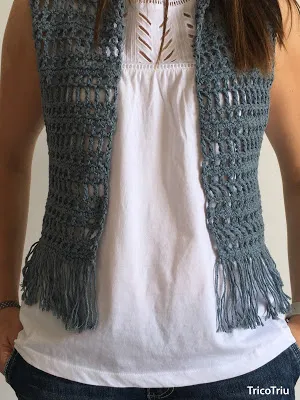 patrón gratis chaleco flecos crochet