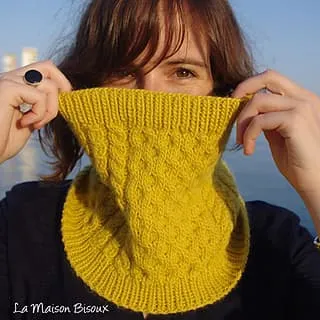 Patrón cuello capucha de abeja dos agujas