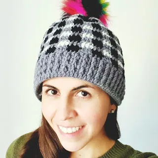Patrón gratis gorro cuadros efecto tartán crochet