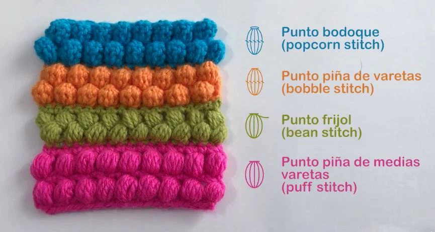 Puntos bulto o relieve crochet diferencias