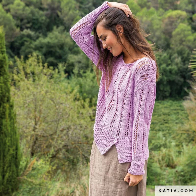Patrón gratis suéter lineas caladas dos agujas