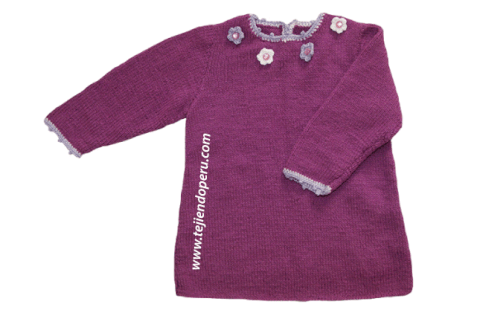 Patrón gratis vestido niña manga larga dos agujas